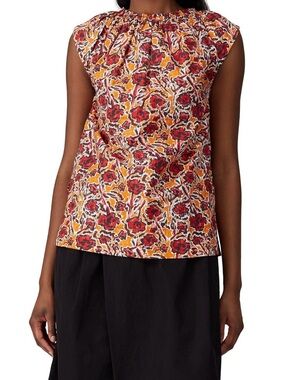 Marni Orange and Red and Floral Printed 100% Cotton Top. Size 38. NTW. $590.